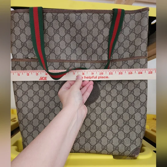 Used Authenticated Gucci‎ monogrammed tote with greenred striped handles Totes
